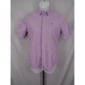 Ralph Lauren Button Shirt Women's Size 10 Purple Stripe Oxford Short Sleeve